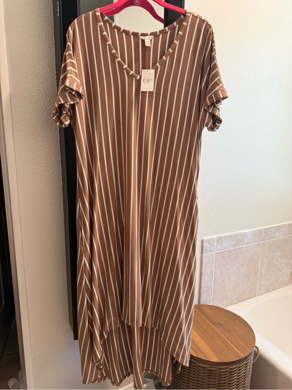 Cato Brown and White Striped High-Low V-Neck Dress